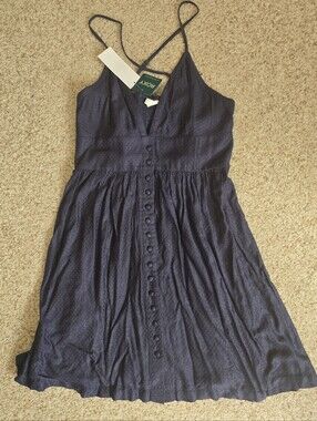 Roxy Button-Front Sundress with Spaghetti Straps - Navy, size Small